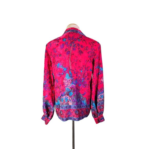 Vintage 80s Umi Collections by Anne Crimmins Size 12 Silk Blouse Peacock - Picture 9 of 13
